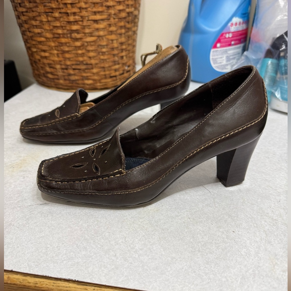 Brown Leather Loafers with Stitch Detailing
